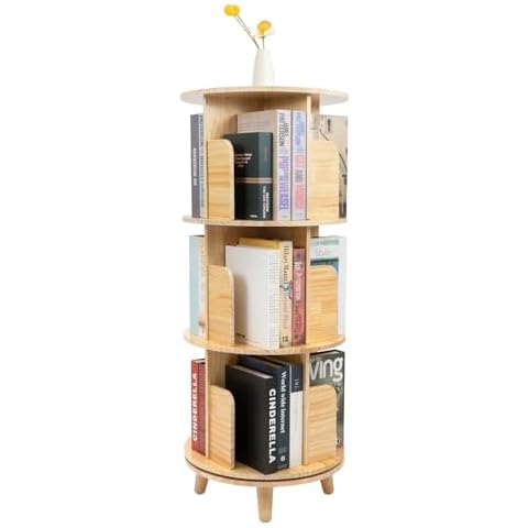 banborba 3-Tier Rotating Pine Wood Bookshelf Cover