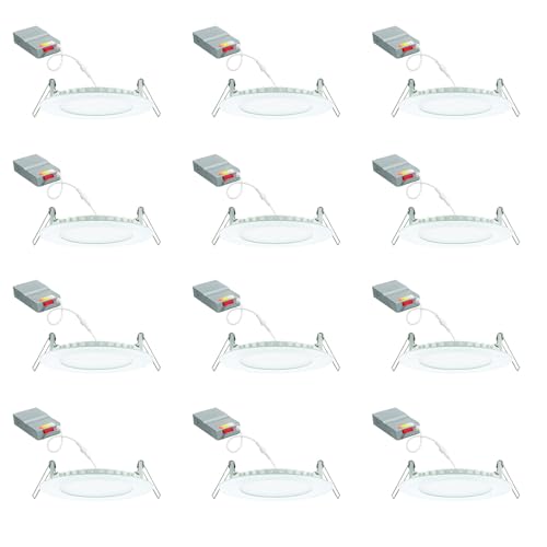 Juno LED Recessed Lights 4 Inch Round Wafer Downlight, 5-in-1 Switchable White Color Temperature, 120 Volts, 4-Inch Ultra-Thin Flat Trim, Matte White, 12-Pack (WF4 SWW5 90CRI MW CP12)