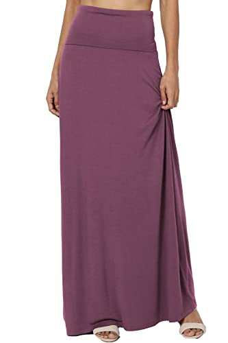 TheMogan Women's Casual Lounge Solid Foldable High Waist Draped Jersey Relaxed Long Maxi Skirt