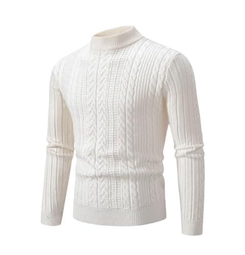 Men's Winter Mock Neck Knitted Sweater - Solid Color Slim Fit Warm Casual Streetwear Pullover