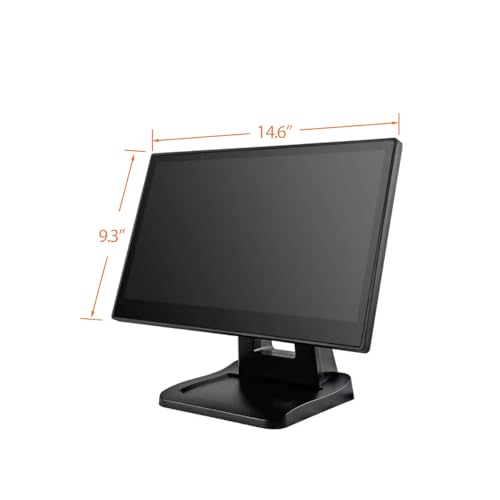 Image of ANGEL POS 15.6 Inch 1920 x 1080 FHD IPS Touchscreen POS Monitor with Metal Stand, 10 Points Touch HDMI VGA, Waterproof Dustproof Screen 1080P, Indusitrial, Office, Retail, Gym, Warehouse (Black)