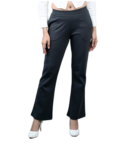 Image of Mlada Bootcut Flare Pants for Women Stretch Cotton Knit Boot Cut Mid Waist Flared Trouser Elastic Waist Band Utility Pockets for Formal Office Work Wear,Travel-Regular /Plus Size