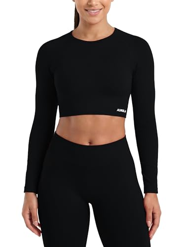 Image of AUROLA Serpent Snake Long Sleeve Shirts for Women, Seamless Workout Crop Tops Crew Neck Cropped T Shirt Athletic Yoga