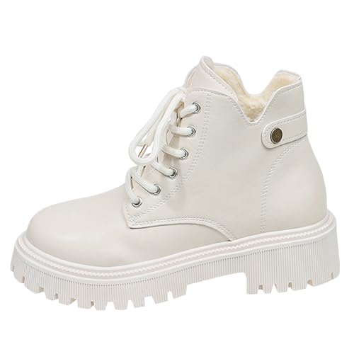 Botines mujer casuales de punta redonda con plataforma y cordones para invierno