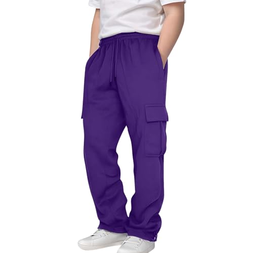 Boys Cargo Pants Drawstring Baggy Pants Oversized Wide Leg Sweatpants Workout Trousers Active Joggers with Flap Thigh Pockets