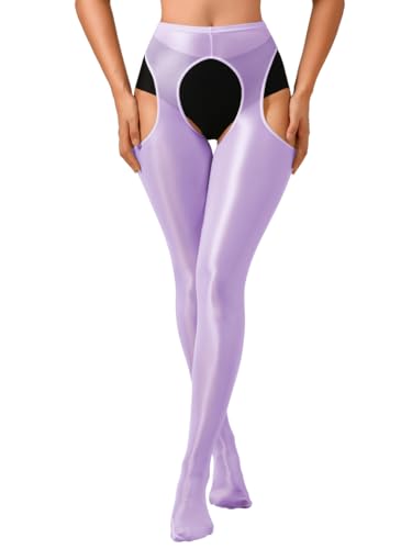 Image of ChiaoLezhee Sexy Shiny Tights, Sheer High-Waisted, Suspender Pantyhose For Women Rave Party Outfits Leggings Pants Exotic
