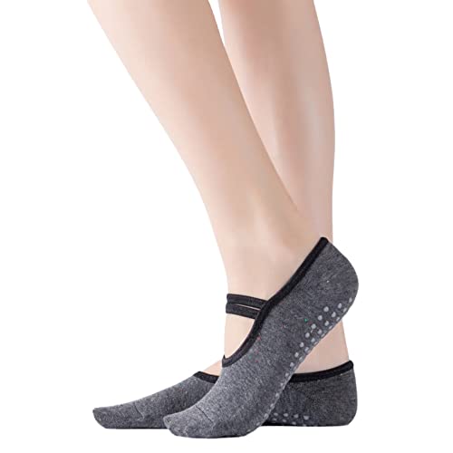 Image of Yoga Pilates Socks with Grips Band for Women Non Slip Cushioned Low Cut Socks for Dance Barre Ballet