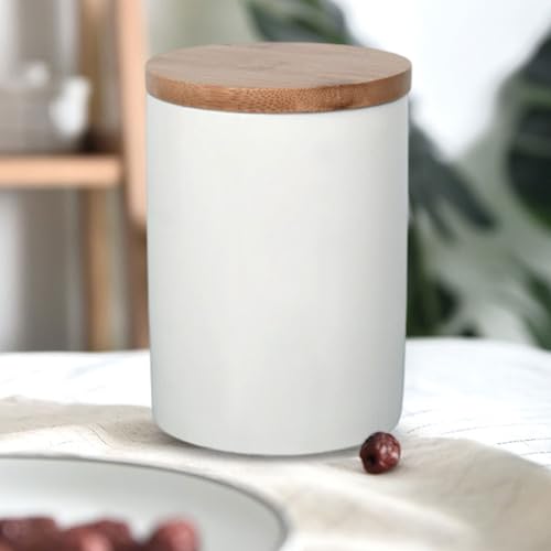Vorratsdose Keramik mit luftdichtem Bambus-Deckel, 500ml Vorratsbehälter für Kaffee, Zucker, Tee, Nüsse Korn, Gewürze usw. Keramik Aufbewahrungsdose Versiegelter Behälter für Küche und Familie