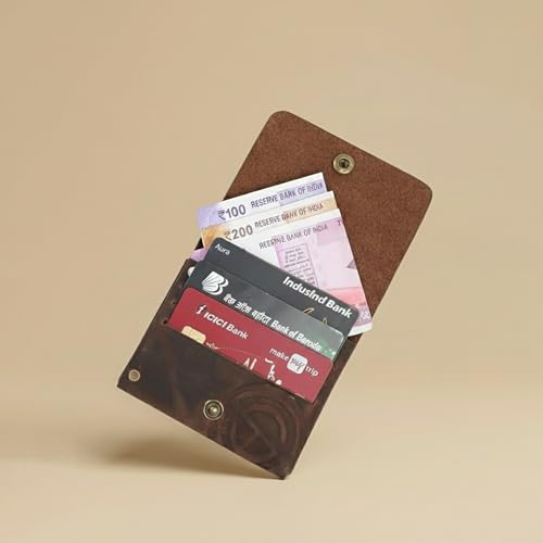 Image of STRUTT Crushed Finish Genuine Leather Batua Wallet for Men & Women | Handcrafted Brown Leather Cash & Card Holder | Snap Button Closure | Compact Traditional Money Pouch