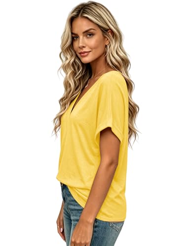 Image of T Shirts Short Sleeve V Neck Tees Womens Tops Beach Vacation Fashion Clothes 2026 Casual Summer Spring Fall Outfits