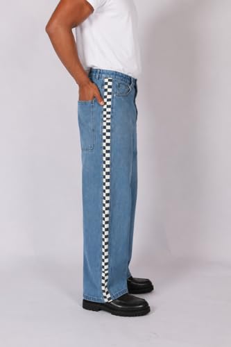 Image of Plaid&Plain Men's Baggy Jeans Wide Leg Heavyweight 100% Cotton Loose Fit