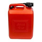 Capacidad: 10 litros, Homologado. Fabricado en plástico de color rojo, Incluye una cánula flexible para echar el combustible, Con válvula antiretorno, Medidas aproximadas: 36,5 x 25,5 x 14 cm