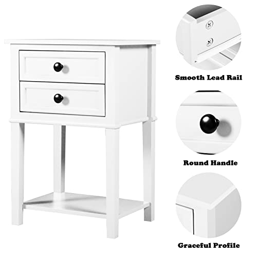 White Bedroom Nightstand With 2 Drawers Bedside End Table Modern Side Table Bedroom Night Stand Table Chest Bedside Furniture Wood Storage Cabinet #TOP3