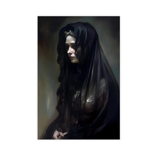 Póster de arte vintage de mujer enmascarada, lienzo de estilo académico oscuro, decoración de pared, pinturas para sala de estar, dormitorio, decoración de 20 x 30 cm