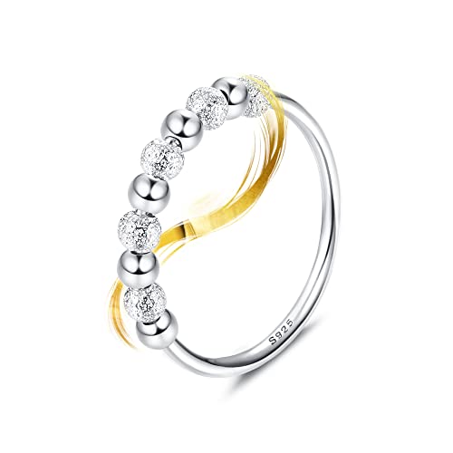 ORAZIO Anillo de Plata de Ley 925 con Cuentas Esmeriladas Anillos de Ansiedad para Ansiedad Anillo de Apilamiento para Ansiedad Banda de Estrés Anillos de Ansiedad para Mujeres y Hombres Cover