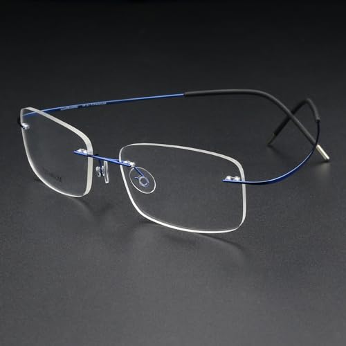 Image of Rimless Flexible Titanium Alloy Men Eyeglasses Frame Clear Rectangle Ultralight (Blue)