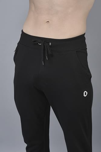 Image of Dollar Cotton Rich French Terry Fabric Solid Men's Jogger | Contrast Cut & sew Panels | Derby Rib Waistband with Drawcord | Cross Pockets with Zip on one Side | Embossed Logo Branding on Front Panel