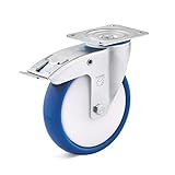 Ausladung Lenkrolle 36 mm Bauform Gehäuse gezogen Bauhöhe Gehäuse (bis Mitte Achse) 60 mm Befestigungtyp Befestigungsplatte Eigengewicht 0,776 kg elektrisch leitfähig keine Felgenmaterial Polyamid Gabelkopf Lagertyp Gabelkopf mit zweifacher Kugellagerung Gabelkopf Verbindung vernietet Gehäusematerial RR Stahl verzinkt Gesamtbauhöhe 100 mm Laufflächen Farbe Blau Laufflächenart ballig Lauffläche