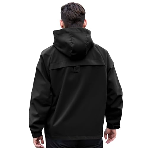 ADHOWBEW Windbreaker Jacket Men Big and Tall Work Poncho Waterproof Hooded for Fishing Golf Hiking Outdoor Outerwear4