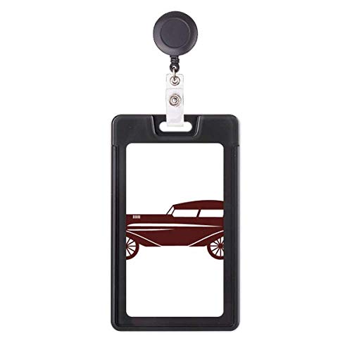 Porte-badge rétractable avec silhouette de voiture classique marron pour carte d'accès
