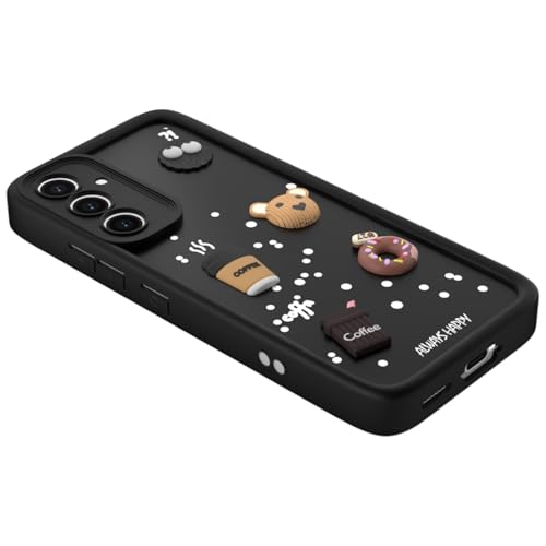 Image of Bintage CASE Cute Fun Taddy Cartoon 3D Ball Bear Milk Cake Coffee Silicon Case Full Body & Camera Protection Back Cover Compatible for Samsung Galaxy S23 FE 5G - Black