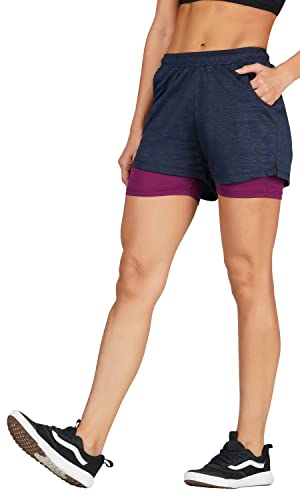 Image of GYMIFIC Womens Dual Layer Gym Shorts for Women | Quick Dry Running Sports Shorts with Compression Inner Layer & Side Pockets | Workout Activewear