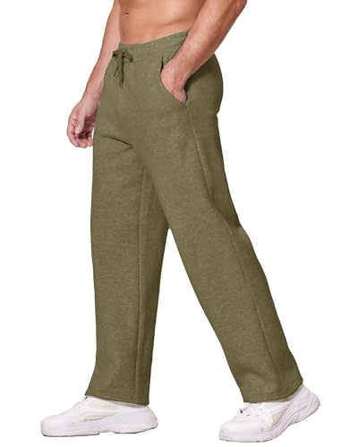Image of Deyeek Men's Fleece Lined Sweatpants Open Bottom Straight Leg Sweat Pants for Mens Loose Fit Joggers Sweatpants with Pockets