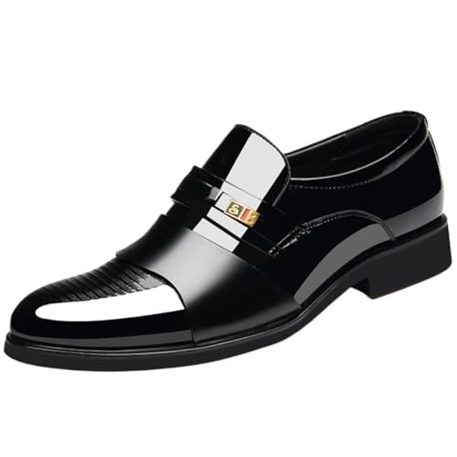 Men Leather Loafers Slip On Classic Formal Business Tuxedo Social Comfortable Dress Shoes(10) Black