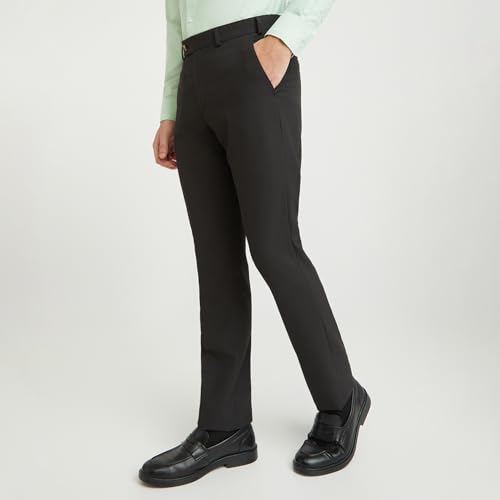 Image of Park Avenue Men's Regular Fit Mid Rise Checks Pattern Poly Viscose Blend Flat Front Formal Trouser