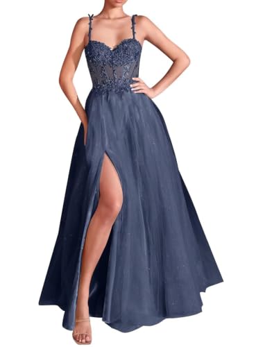 Robe longue en dentelle fine et tulle plissé haute couture DSJC179