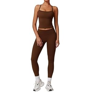 Womens Workout Sets Two Piece Cross Back Tank Top Matching High Waist Leggings Sets Gym Outfits Work Out Clothes
