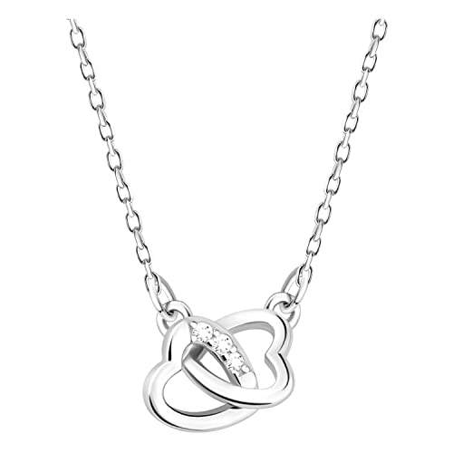 Sofia Milani - Collier pour Femme en Argent 925 - avec Pierre de Zircon - avec Pendentif en Forme de Cœur Double - N0622