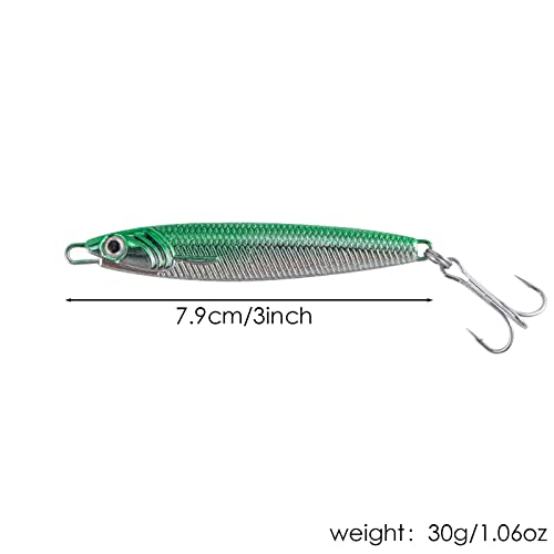 Dr.Fish Metal Sea Fishing Lures Sliver Green Minnow Spoon Lures Set of 3 Sea Fishing Tackle Mackerel Cod Sea Bass Pike Stinger Spinner Lures Metal Jigs 30g - Image 2