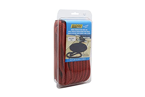 Seachoice Double-Braid Nylon Dock Line W/Eye Splice, Pre-Shrunk, Heat Stabilized, 1/2 In. X 25 Ft, Red #TOP4