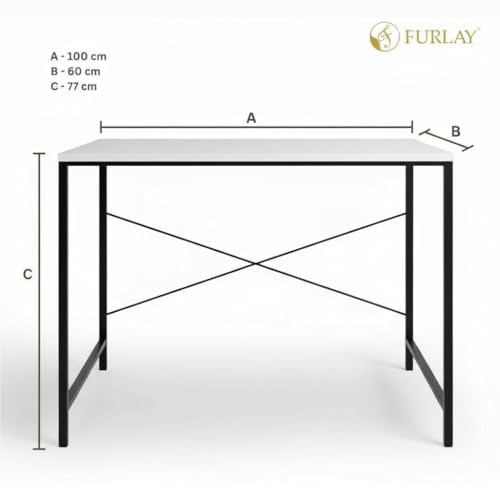 Image of FURLAY Slate Office Desk and Study Table | Century Engineered Wood Desk for Adults & Students | 1 Year Warranty | DIY (White & Black, 100 x 60 cm)