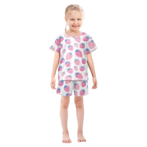 Strawberry White Pink Pattern Summer Cute Pajama Sets, Short Sets for Daily Wears and Sleep Wears3
