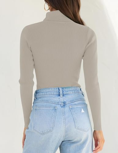 Image of ZESICA Women's Turtleneck Long Sleeve Shirts 2026 Spring Trendy Tops Slim Fitted Ribbed Knit Basic Casual Sweater