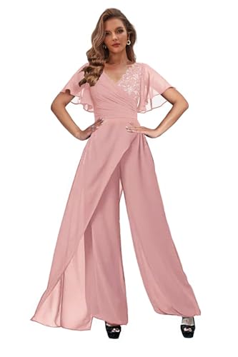 Mother of the Bride Pant Suits Chiffon Lace Applique Backless