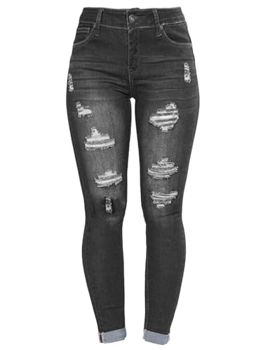 Andongnywell Skinny Distressed Jeans Women High Waisted Ripped Jeans Stretchy Denim Pants Butt Lift Sexy Legging Trousers