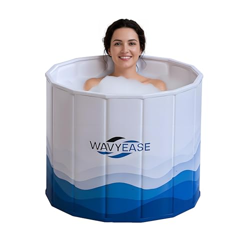 WAVYEASE® Portable Bath Tub for Adults -(31.5'L x 26'H) Foldable Cold Plunge Tub for Recovery - Collapsible Soaking Bath Tub for Shower Stall - Outdoor Ice Bathtub for Athletes (White)