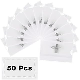 50 Sets Clear Name Badges with Crocodile Clip and Safety Pin, Horizontal Name Tag Badge ID Card Holders for Schools, Colleges, Offices Corporate Conference