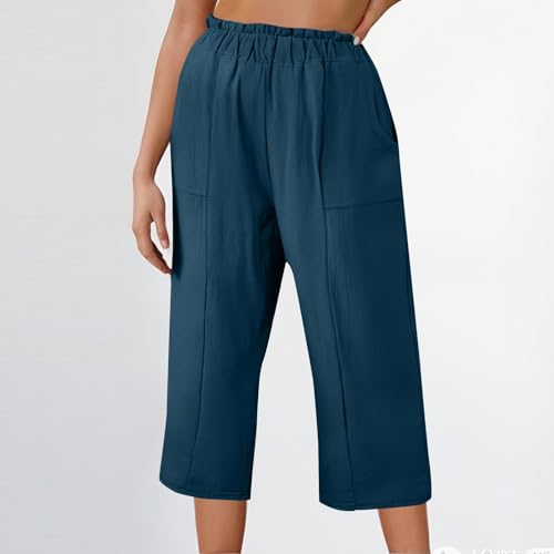 Linen Capri Pants for Women Trendy Summer Loose Fit High Waisted Paperbag Pants Casual Pull on Beach Cropped Trouser2