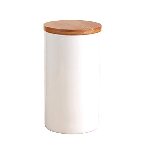 Food Storage Jar, Ceramic Kitchen Canisters with Airtight Seal Bamboo Lid, White Ceramic Food Storage Canister for Serving Tea, Coffee, Spice and More (100x185mm,1000ml)