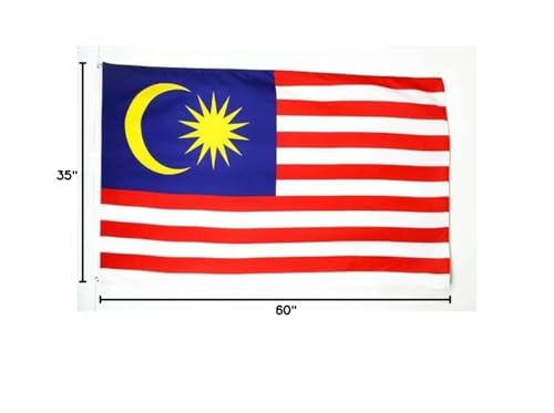 Image of AZ FLAG - Malaysia Flag - 3x5 Ft - 100D Polyester Malaysian Banner with Two Metal Grommets - Fade Resistant - Vivid Colors - 3' x 5' Feet - 150x90 Cm