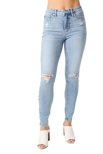 Judy Blue Women's Mid Rise Tummy Control Destroy Skinny Jeans