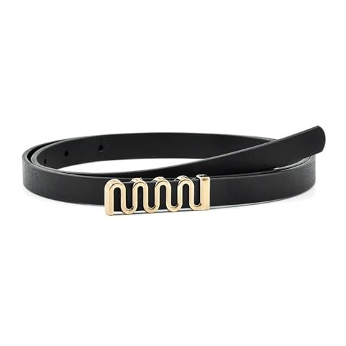 Waist Cinch Belt PU Thin Waistband Gift Zinc Alloy Buckle Waist Belt Women Ladies(black)
