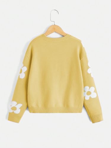 Image of BEAUDRM Girl's Cute Bow Sweater Crew Neck Long Sleeve Drop Shoulder Loose Pullover Tops