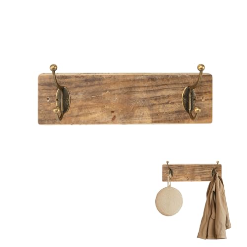 LIN HOME XZ-22234-1 Perchero Pared de Madera Rústico con 2 Ganchos Metálicos Vintage - Colgador Decorativo para Entrada, Dormitorio, Baño para Abrigos, Sombrero, Toallas