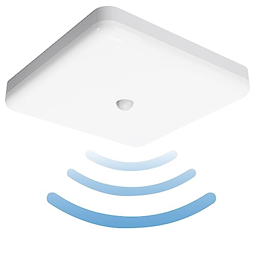 SHYOSUCCE Lámpara de techo LED con detector de movimiento interior, 30 W, IP65, lámpara de techo con sensor de movimiento para escaleras, armario, balcón, trastero, pasillo, garaje, baño, cocina