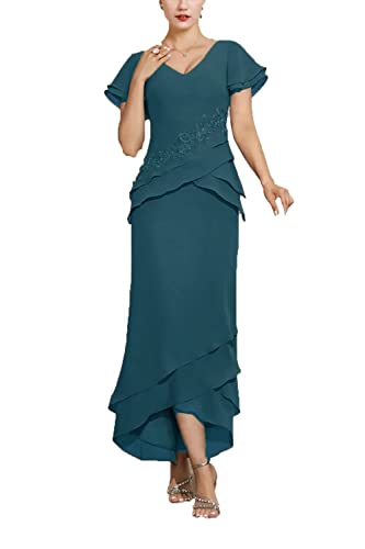 Short Sleeve Silver Mother Of The Bride Dresses For Wedding Ruffles Chiffon Formal Gown And Evening Dress Us 2 #TOP4